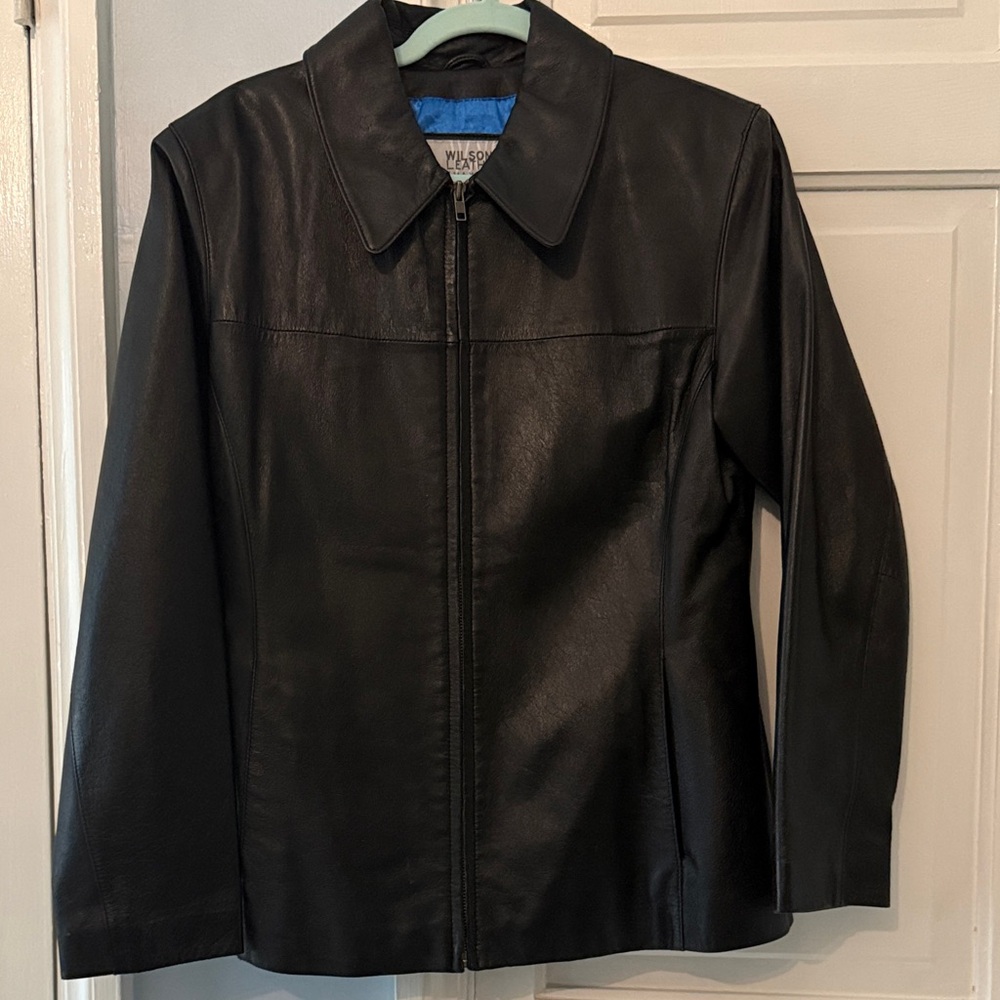 Wilson Black Leather Jacket with Blue Lining